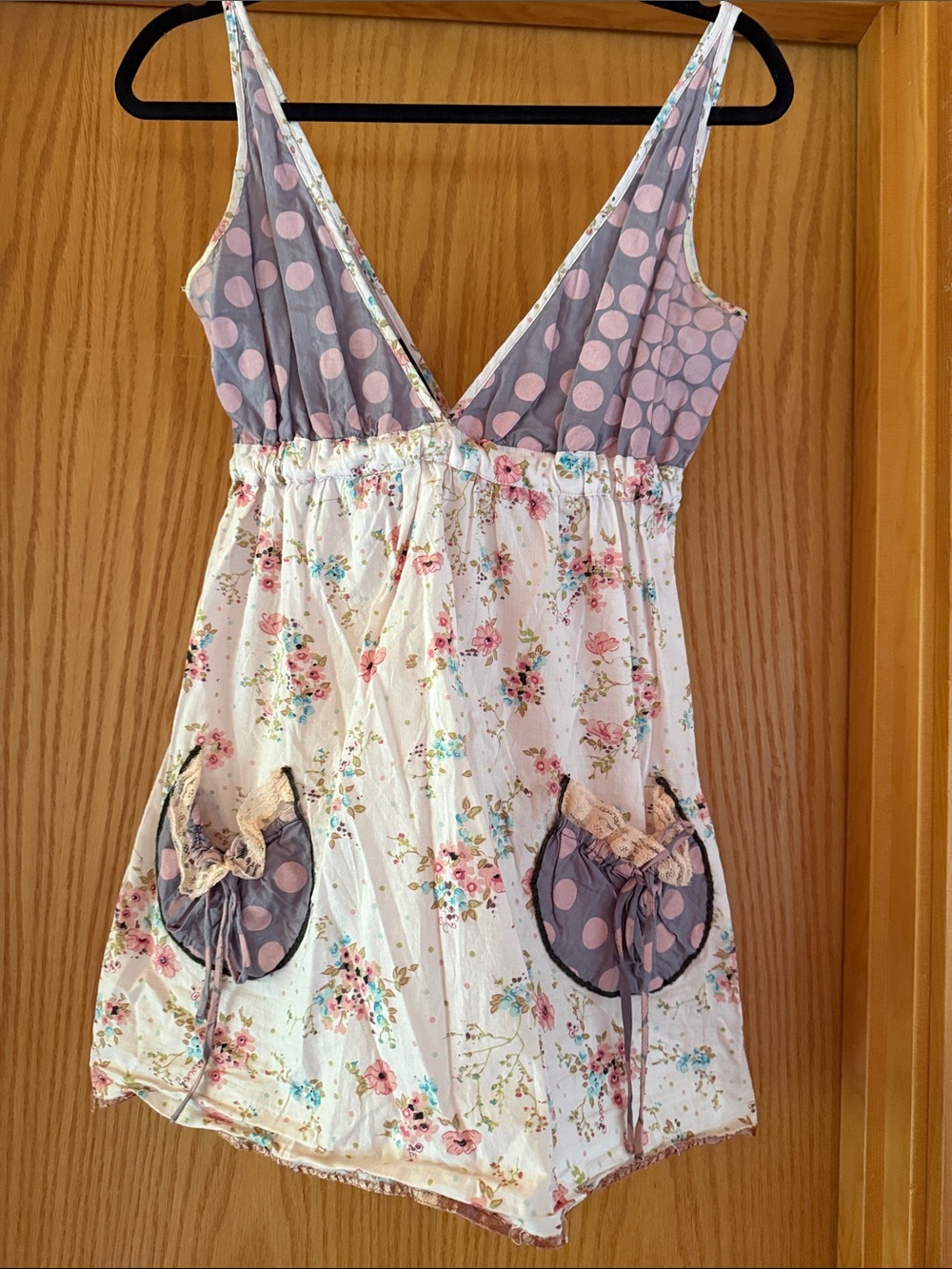 Angie Floral & Polka Dot Sleep Romper - Pink, Gray